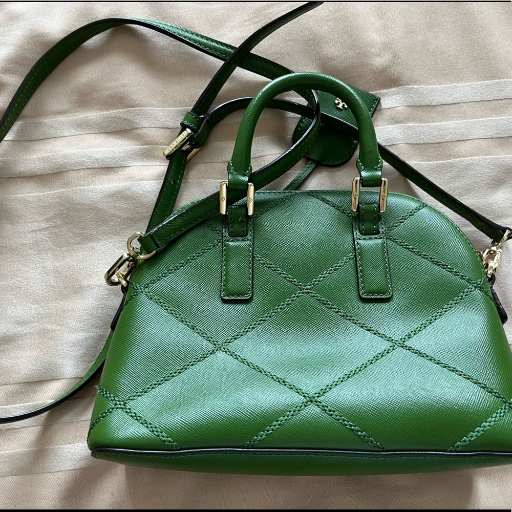 Tory Burch green saffiano mini Robinson stitched Dome